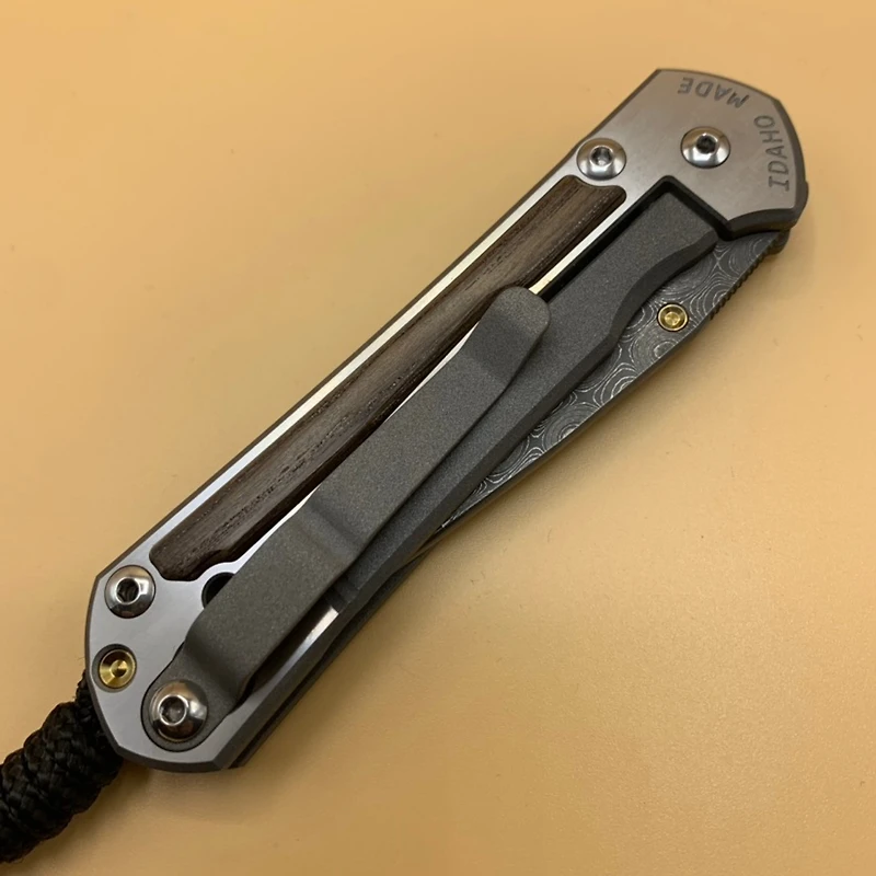 CRK Small Sebenza 31 Manual Knife (Bog Oak Inlay) [2.94" Plain Damascus Raindrop] Drop Point