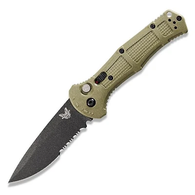 Benchmade Claymore [Serrated] Automatic Knife Plunge Lock Ranger Green Grivory [3.60" Black D2] 9070SBK-1