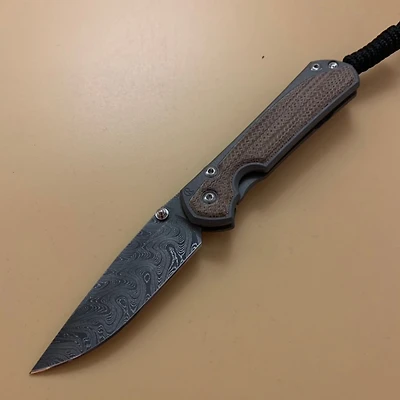 CRK Small Sebenza 31 Manual Knife (Natural Micarta Insert) [2.94" Plain Damascus Boomerang] Drop Point