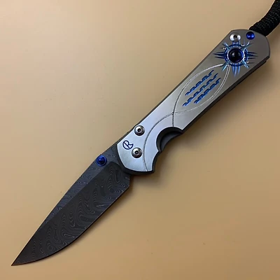 CRK Large Sebenza 31 Manual Knife Gray 6AL4V Titanium [3.625" Plain Damascus] Drop Point L31-1410-D1
