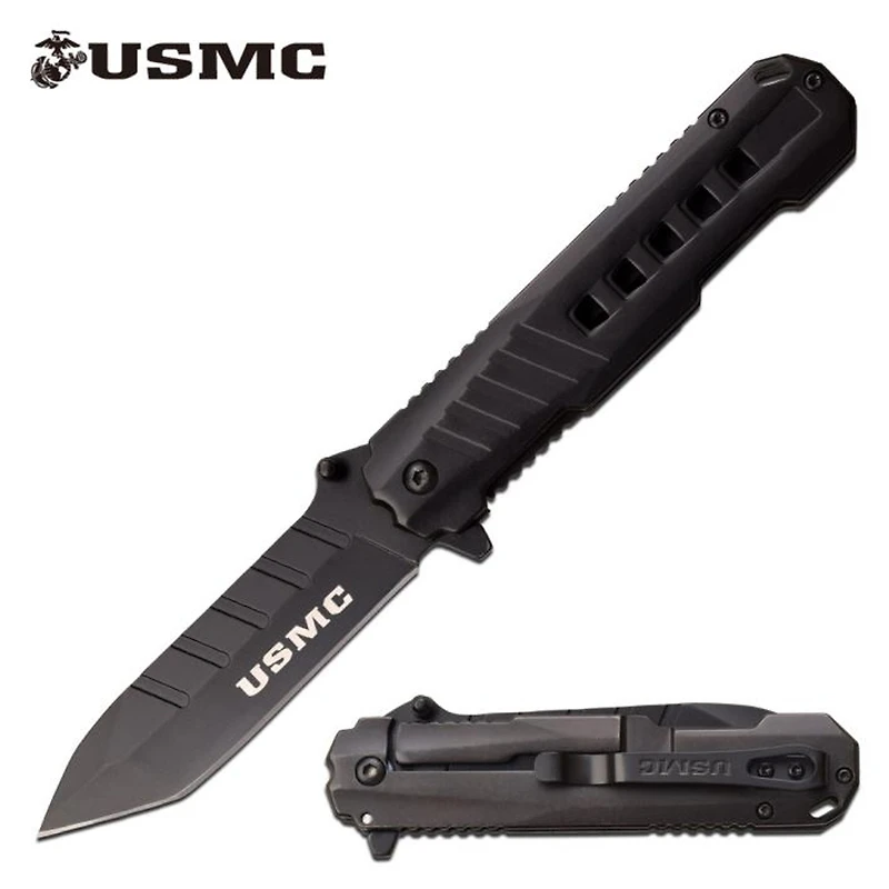 USMC Black A/O Tanto Pocket Knife (3CR13)