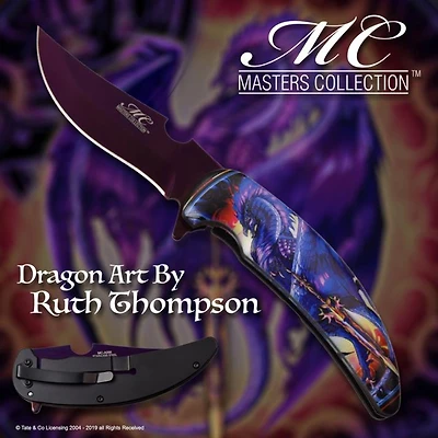 Master Collection Purple (BLACK) Dragon w/ Sword A/O Pocket Knife (Dragon Art By Ruth Thompson)