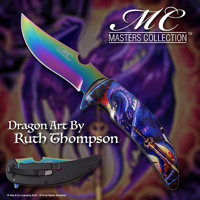 Master Collection Purple (RAINBOW) Dragon w/ Sword A/O Pocket Knife (Dragon Art By Ruth Thompson)