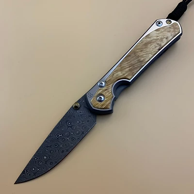 CRK Large Sebenza 31 Manual Knife (Box Elder Inserts) [3.61" Plain Raindrop Damascus] Drop Point