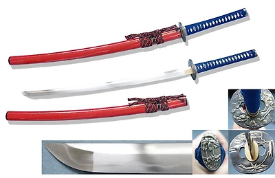 40.5" Red/Blue (1060) Hand Forged Samurai Sword Katana MUSASHI