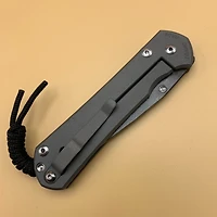 CRK Large Sebenza 31 Manual Knife (Unique Design w/ Cabochon) [3.61" Plain Damascus Raindrop] Drop Point
