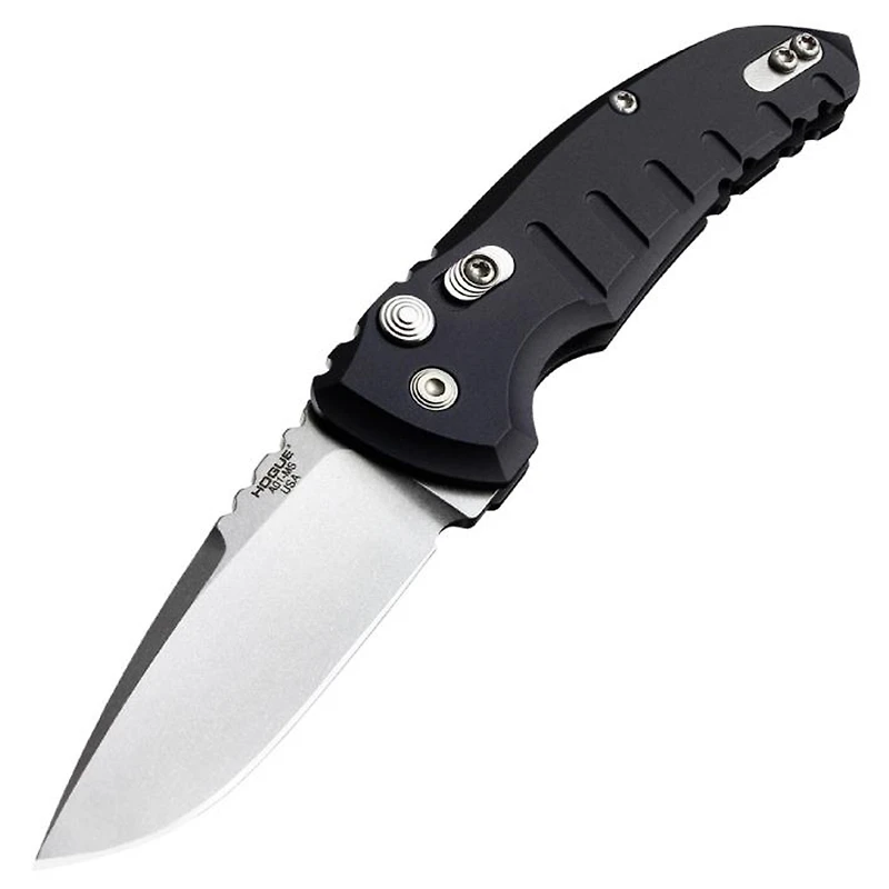 Hogue Knives A01 Microswitch Automatic Knife Plunge Lock Black Aluminum [2.75" Stonewash CPM-154] 24110