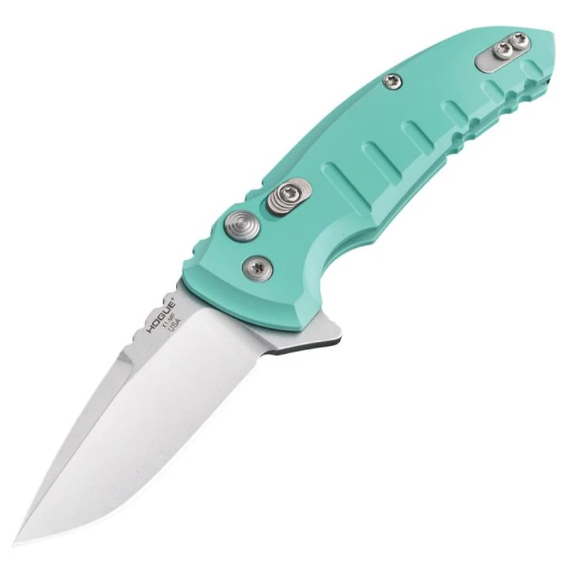 Hogue Knives X1-Microflip Folding Knife Plunge Lock Teal Aluminum [2.625" Stonewash CPM-154] 24174