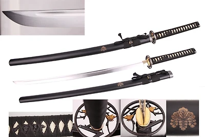 Black Matt Flower Carved Handmade Katana (1045 Carbon)