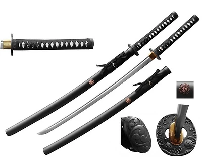 Black Matt Circle Star Carved Handmade Katana (1045 Carbon)