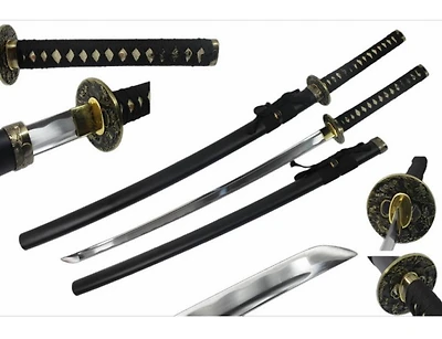 Black Samurai Sword w/ Minamoto Tsuba (1045 Carbon) Handmade
