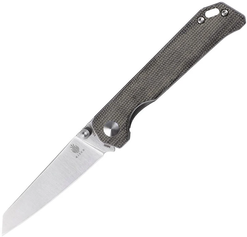 Kizer Mini Begleiter Manual Knife Green Micarta [2.875" Plain Satin] Wharncliffe V3458RN1