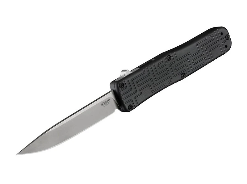 Boker USA OTF Double-Action OTF Automatic Knife Black Aluminum [3.50" Plain Stonewash] Clip Point 06EX260