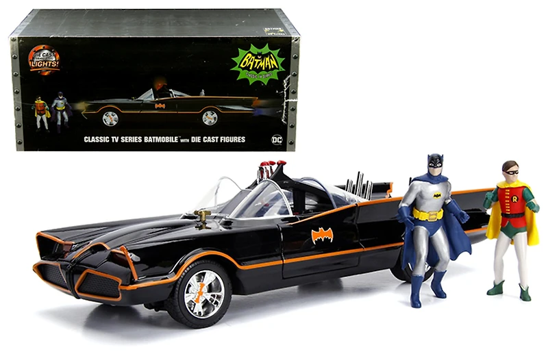 Model Car - 1:18 Classic TV Series Batmobile with Working Lights, Batman and Robin Die Cast Figures