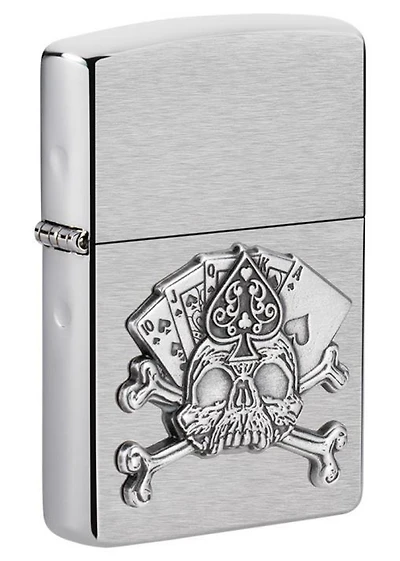 Card Skull Emblem (Brushed Chrome) Zippo