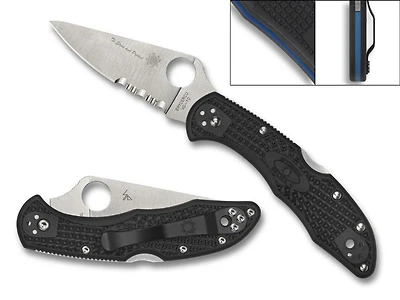 Delica 4 Thin Blue Line Black FRN Pocket Knife Serrated (2.90" Satin VG-10) Spyderco C11FPSBKBL