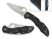 Delica 4 Thin Blue Line Black FRN Pocket Knife Serrated (2.90" Satin VG-10) Spyderco C11FPSBKBL