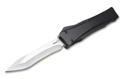 Boker Falcon Automatic Knife Black Aluminum [3.50" Plain Satin] Reverse Tanto 06EX225