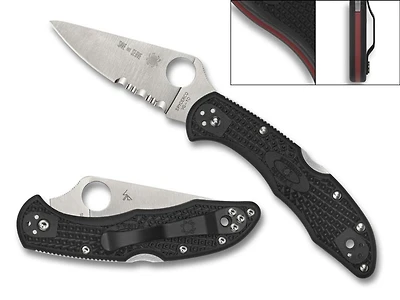 Spyderco Delica Manual Knife Black FRN [2.875" Serrated Satin] Drop Point C11FPSBKRD