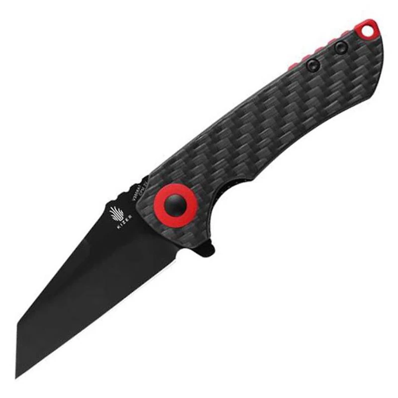 Mini Critical [Twill Carbon Fiber] Flipper Pocket Knife (3" Black CPM-3V) - Kizer Cutlery V3508A1