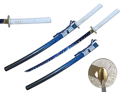 Blue & White Handmade Samurai Sword [65Mn Spring Steel] Sharp