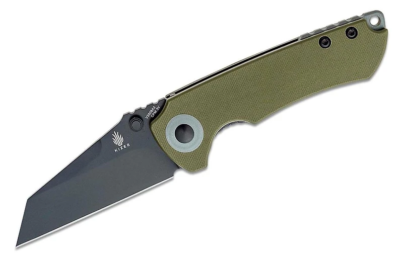 Mini Critical [Green G-10] Flipper Pocket Knife (3" Black CPM-3V) - Kizer Cutlery V3508A3