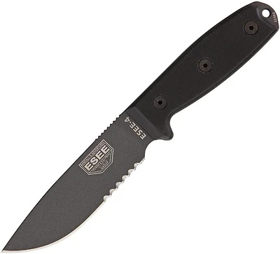 ESEE - Model 4 Serrated Tactical Black Micarta [1095HC] USA Fixed Blade