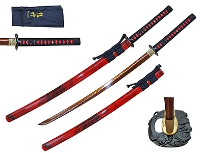 Samurai Warrior Red Handmade Samurai Sword [65Mn Spring Steel] Sharp