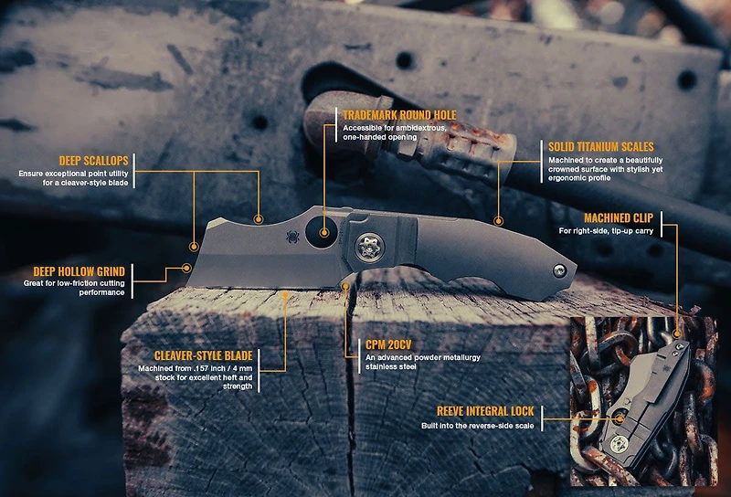 Stovepipe Knife Titanium (2.80" Stonewash 20CV) Spyderco C260TIP