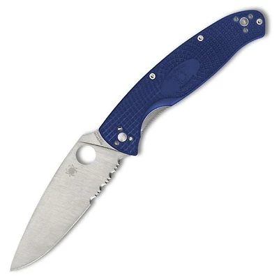 Resilience Blue FRN (Serrated) Lightweight (4.25" Satin S35VN) Pocket Knife Spyderco C142PSBL