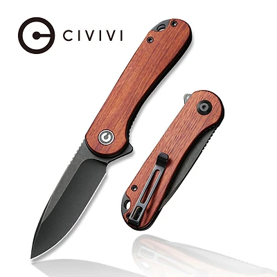 CIVIVI Elementum Flipper Knife Cuibourtia Wood Handle (2.96'' Black Stonewashed D2) C907U