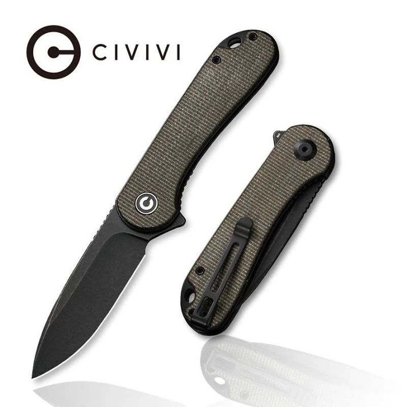 CIVIVI Elementum Flipper Knife Dark Green Micarta Handle (2.96" Black Stonewashed D2) C907Z