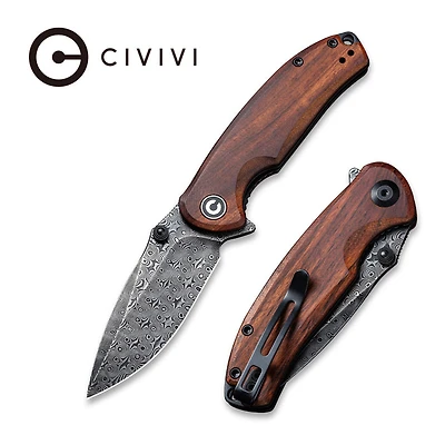 CIVIVI Pintail Flipper Knife Cuibourtia wood Handle (2.98" Black Damascus) C2020DS-2