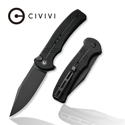 CIVIVI Cogent Pocket Knife with Button Lock and Flipper Black G10 (3.47" Black Stonewashed 14C28N) C20038D-1