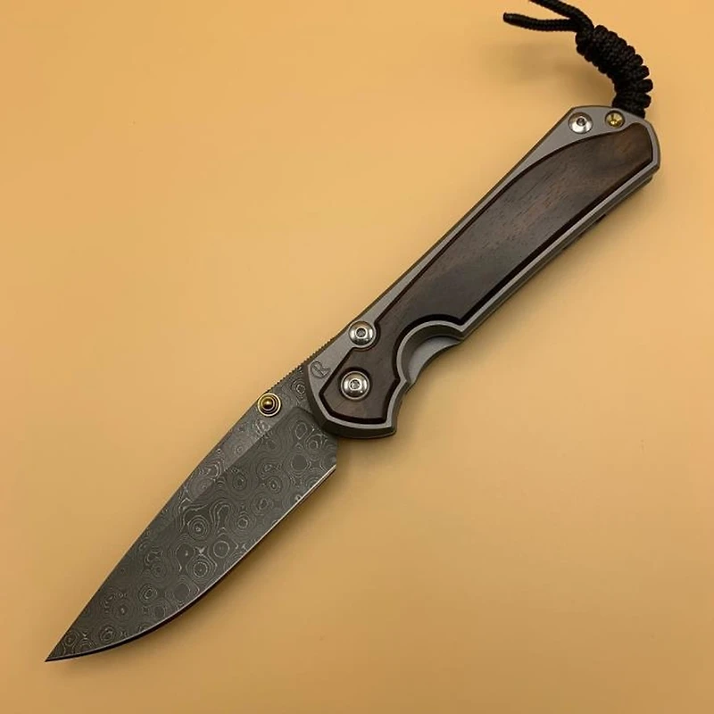 CRK - Large Sebenza 31 (Inlay Macassar Ebony) DAMASCUS RAINDROP Drop Point *
