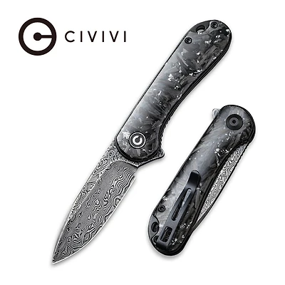 CIVIVI Elementum Flipper Knife Shredded Carbon Fiber Handle (2.96" Black Damascus) C907C-DS2