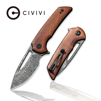 CIVIVI Odium Flipper Knife Cuibourtia Wood Handle (2.65" Black Damascus) C2010DS-1