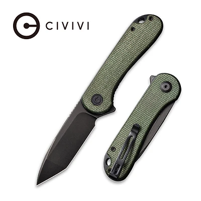CIVIVI Elementum Flipper Knife Green Micarta Handle (2.96" Black Stonewashed D2) C907T-E
