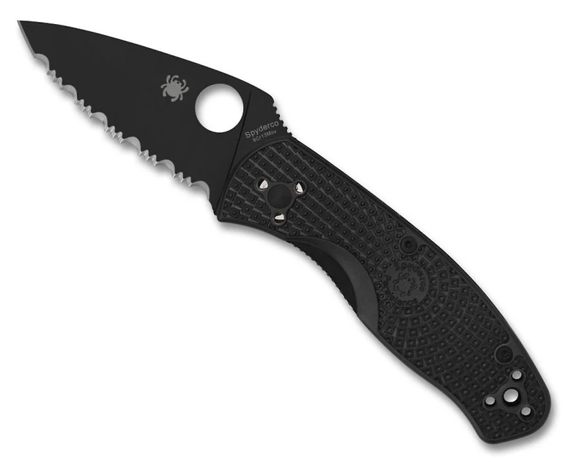 Persistence Lightweight [Full Serrated] Knife All Black FRN (2.75" Black) Spyderco C136SBBK