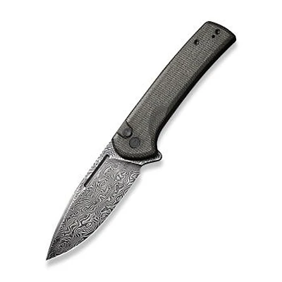 CIVIVI Conspirator Button Knife Dark Green Micarta (3.48" Black Damascus) C21006-DS1