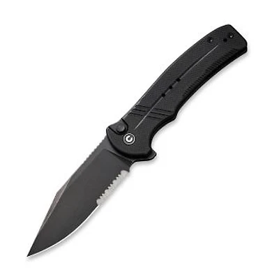 CIVIVI Cogent Serrated Button Lock Knife Black G-10 (3.47" Black Stonewashed 14C28N) C20038E-1
