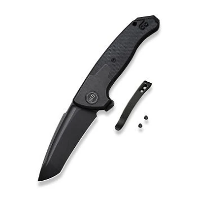 WE Press Check Knife [Tanto] Black Titanium Black G-10 (3.15" Black Stonewashed 20CV) WE20078A-1