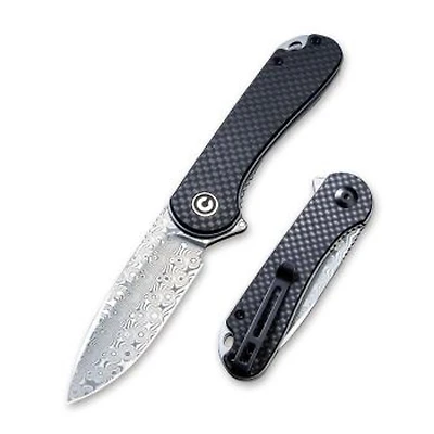 CIVIVI Elementum Knife Black G-10 + Carbon Fiber (2.96" Damascus) C907DS