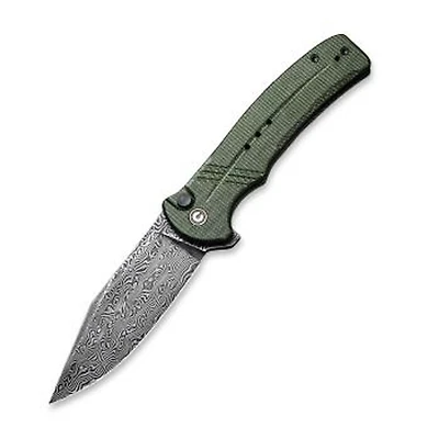 CIVIVI Cogent Button Lock Knife Green Micarta (3.47" Black Damascus) C20038D-DS1