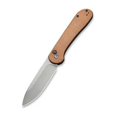 CIVIVI Elementum Button Lock Brown Micarta (3.47" Gray Stonewashed 14C28N) C2103D