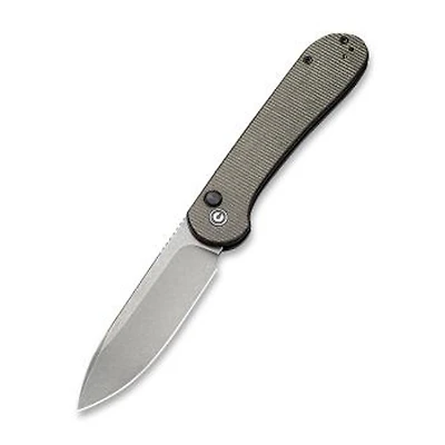CIVIVI Elementum Button Lock Dark Green Micarta (3.47" Gray Stonewashed 14C28N) C2103C