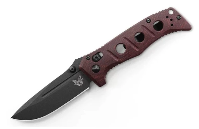 Benchmade Mini Adamas Burgundy Micarta AXIS Pocket Knife (3.30" Black Cruwear) [SHOT Show 2022 Exclusive ] 273BK-2201