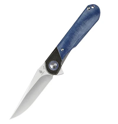 Comet [Brass & Blue Denim Micarta] Flipper Pocket Knife (2.87" Satin 154CM) Kizer Cutlery V3614C2