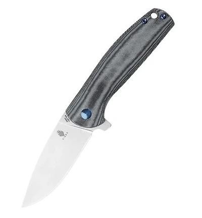 Gemini [Black Micarta] Flipper Pocket Knife (3.13" Stonewashed N690) Kizer Cutlery V3471N4