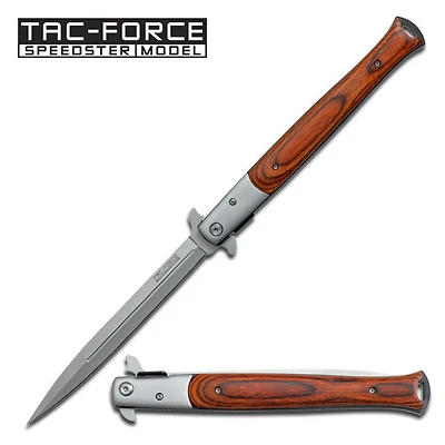 Tac Force XXL Stiletto Brown Wood A/O Pocket Knife (3Cr13)